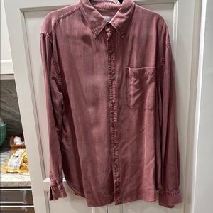 The Territory Ahead Men's Burgundy Button-Up Shirt large silk cotton blend
